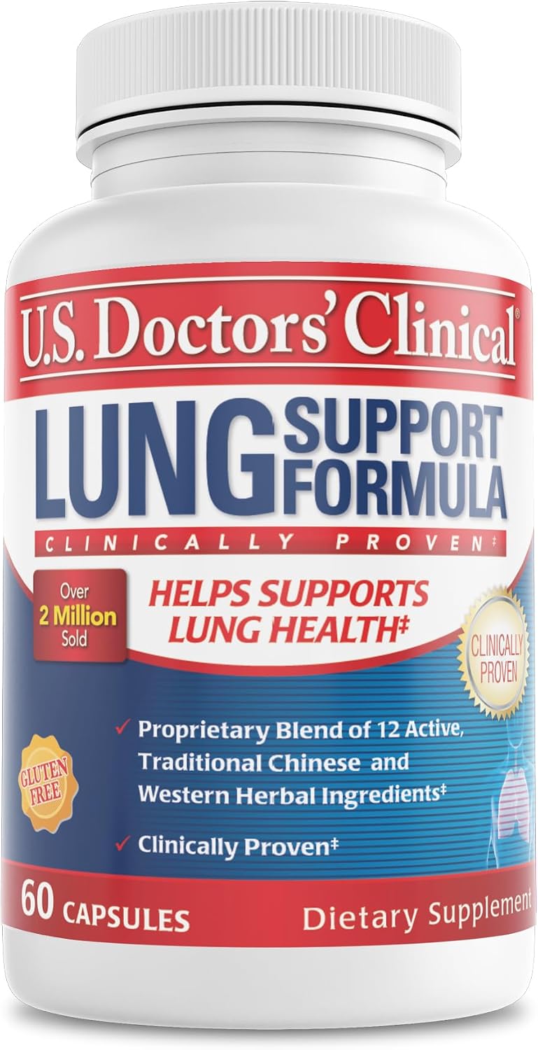 U.S. Doctors' Clinical Lung Support Food Supplement - 12 Chinese Herbs with Vitamins A, C, Magnesium & Zinc - Respiratory & Immune Health - Non-GM, Gluten-free - 60 Capsules - görsel 1