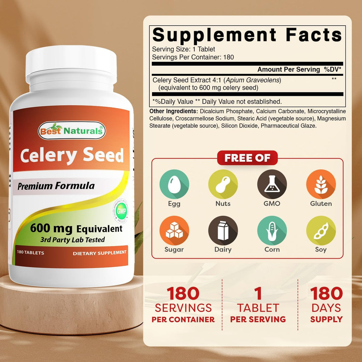 Best Naturals Celery Seed 600 mg Tablets, 180 Count - görsel 2