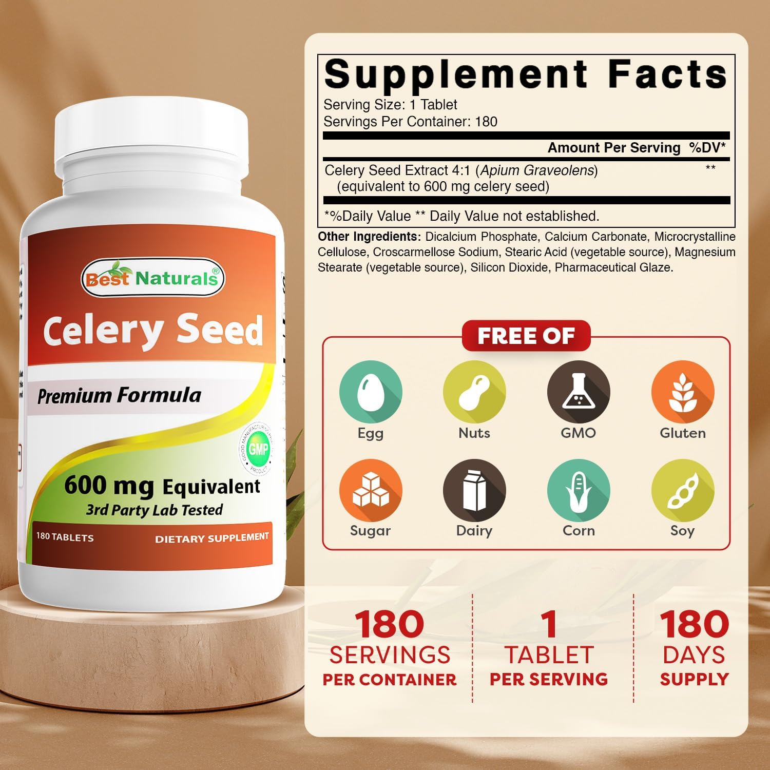 Best Naturals Celery Seed 600 mg Tablets, 180 Count - görsel 2
