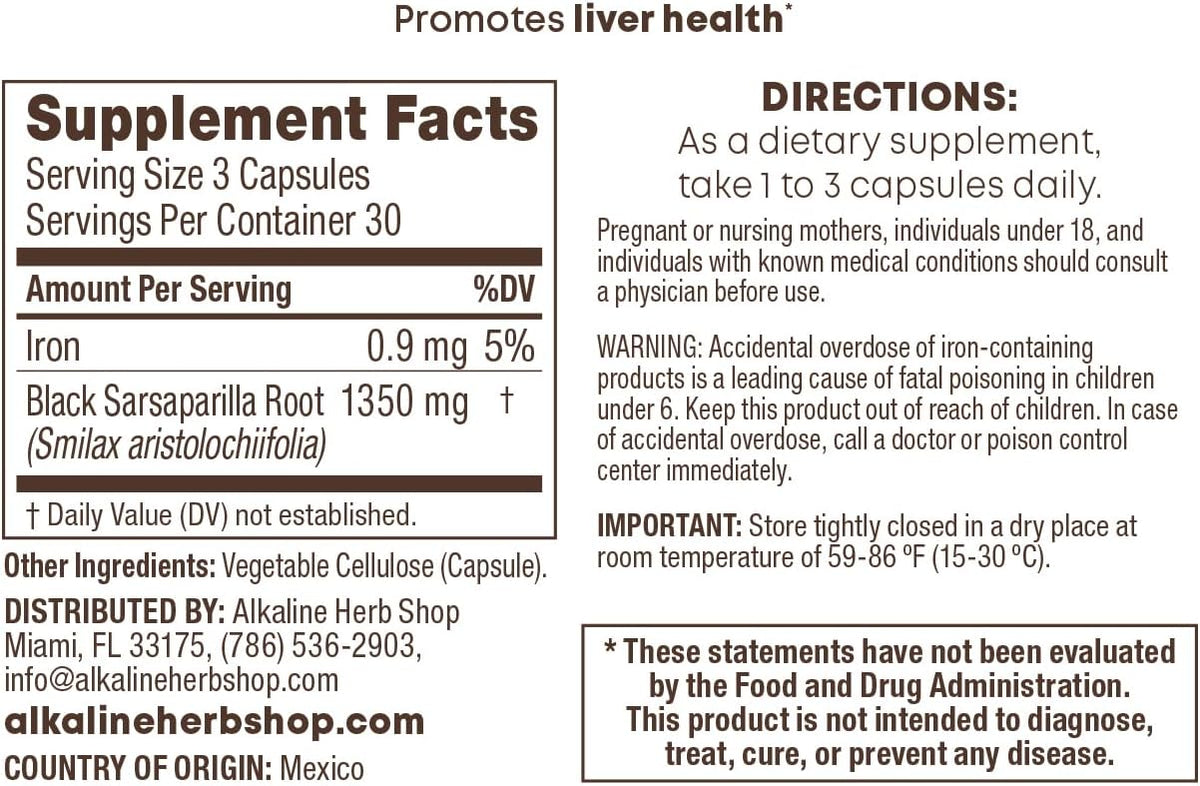 Black Sarsaparilla Food Supplement (90 Capsules) - görsel 1