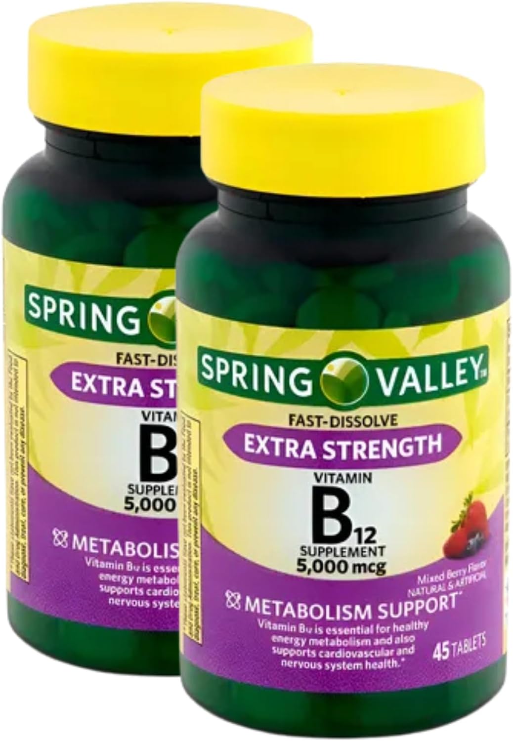 Extra Strength Vitamin B12 5000 mcg Fast Dissolve Tablets – Mixed Berry, 45 Tablets (Pack of 2) - görsel 1