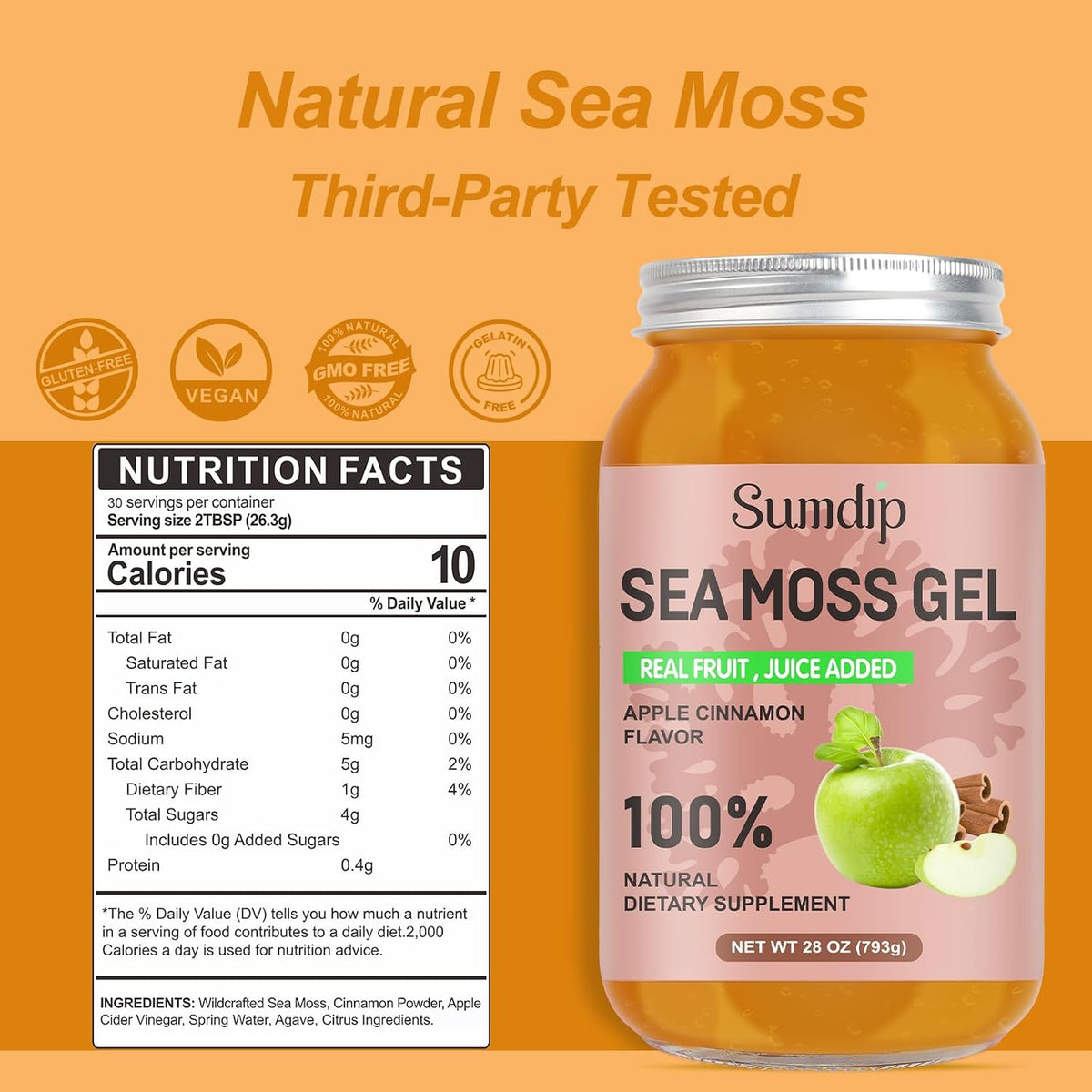 (28oz) Sea Moss Gel, Raw Vegan Irish Seamoss Gel, Immune and Digestive Support, Apple Cinnamon - görsel 2