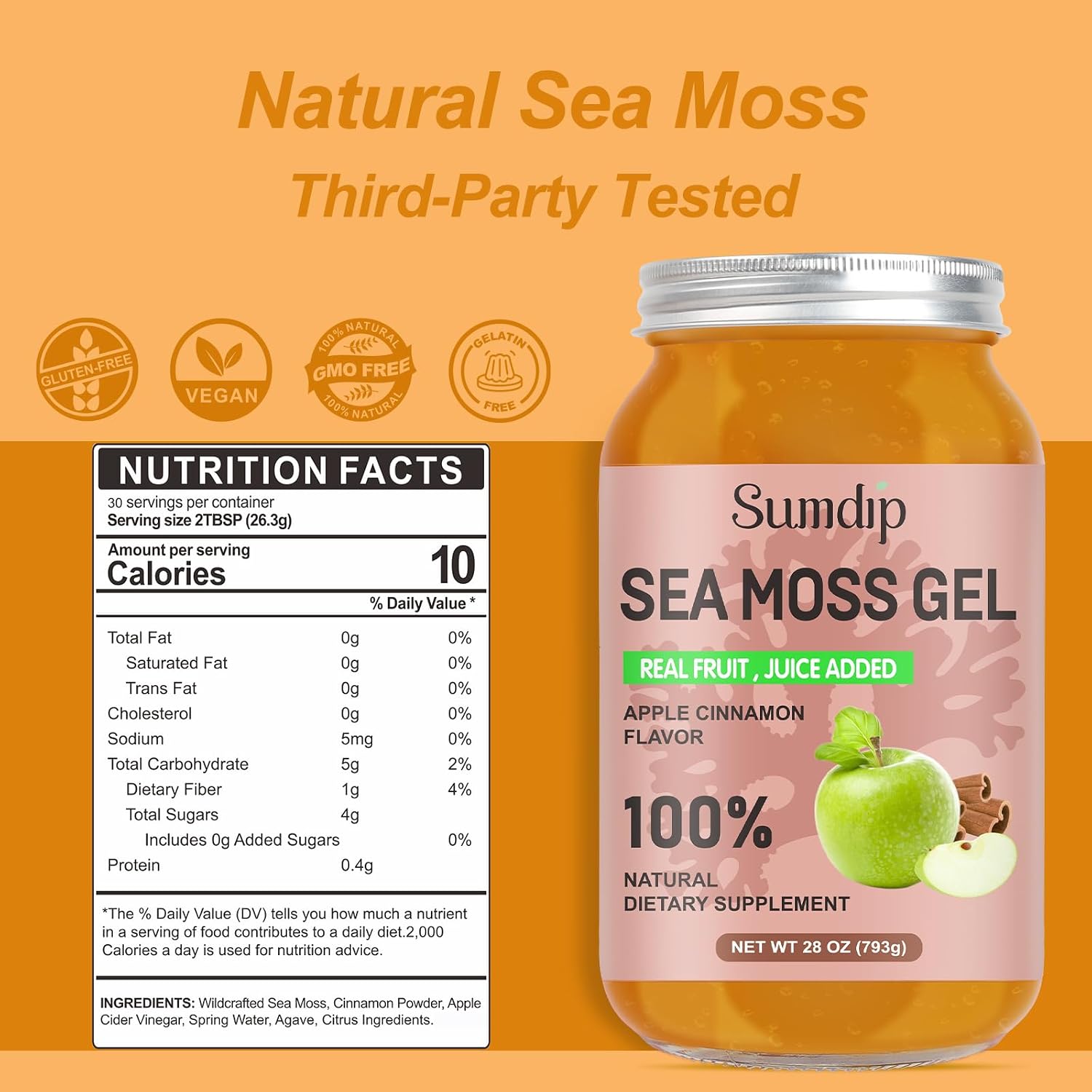 (28oz) Sea Moss Gel, Raw Vegan Irish Seamoss Gel, Immune and Digestive Support, Apple Cinnamon - görsel 2