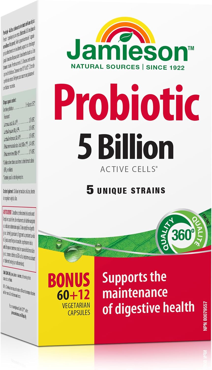 Jamieson Laboratories Probiotic 5 Billion Regular Strength Supplement, 60 Capsules - görsel 1