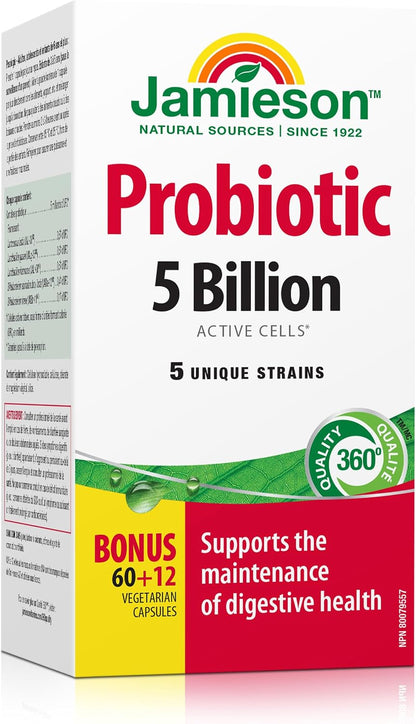 Jamieson Laboratories Probiotic 5 Billion Regular Strength Supplement, 60 Capsules