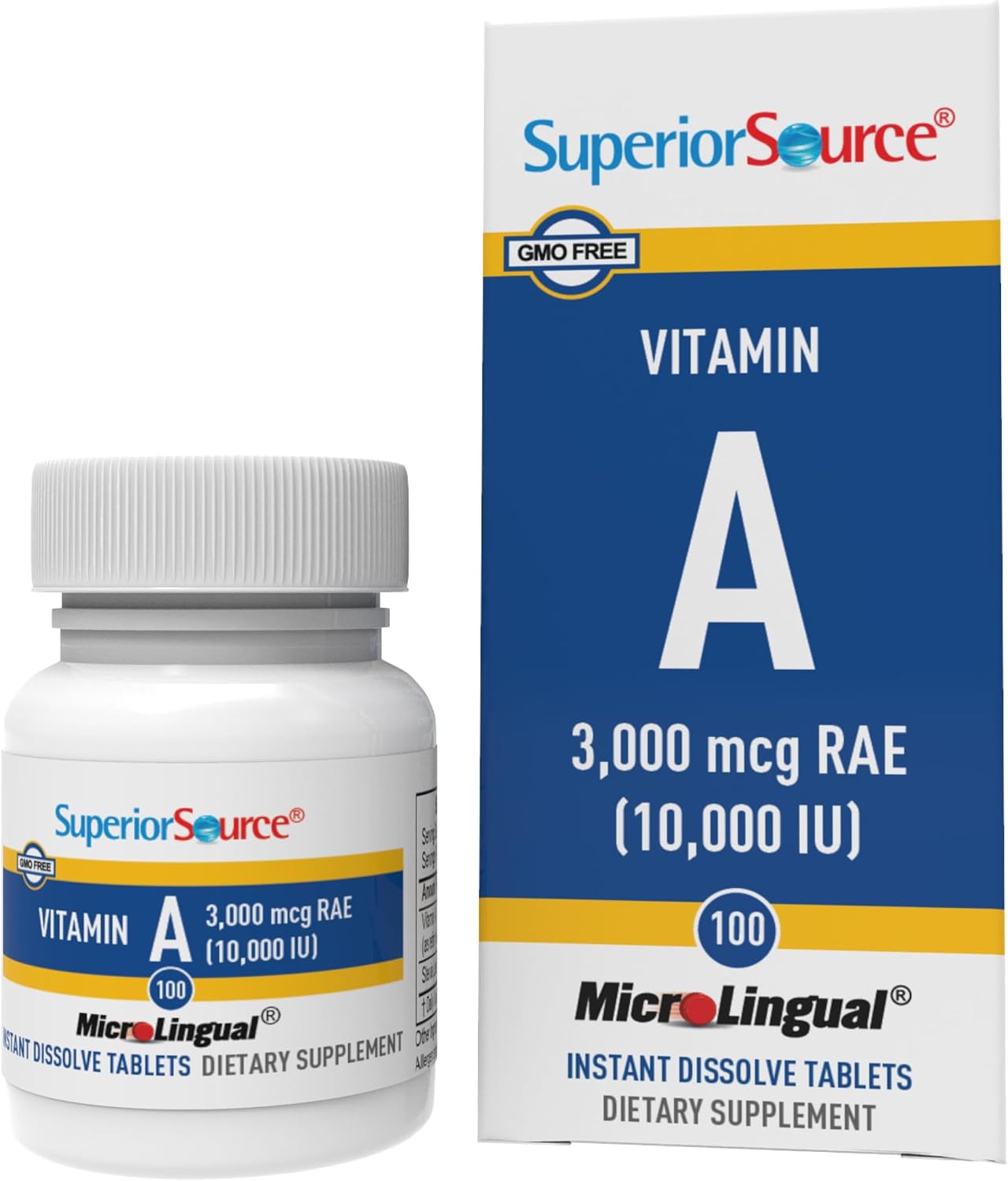 Superior Source Vitamin A 10,000 IU Food Supplement - Supports Normal Vision, Immune Function, Skin & Bone Health - Non-GMO & Gluten-Free - 100 MicroLingual Tablets - görsel 1