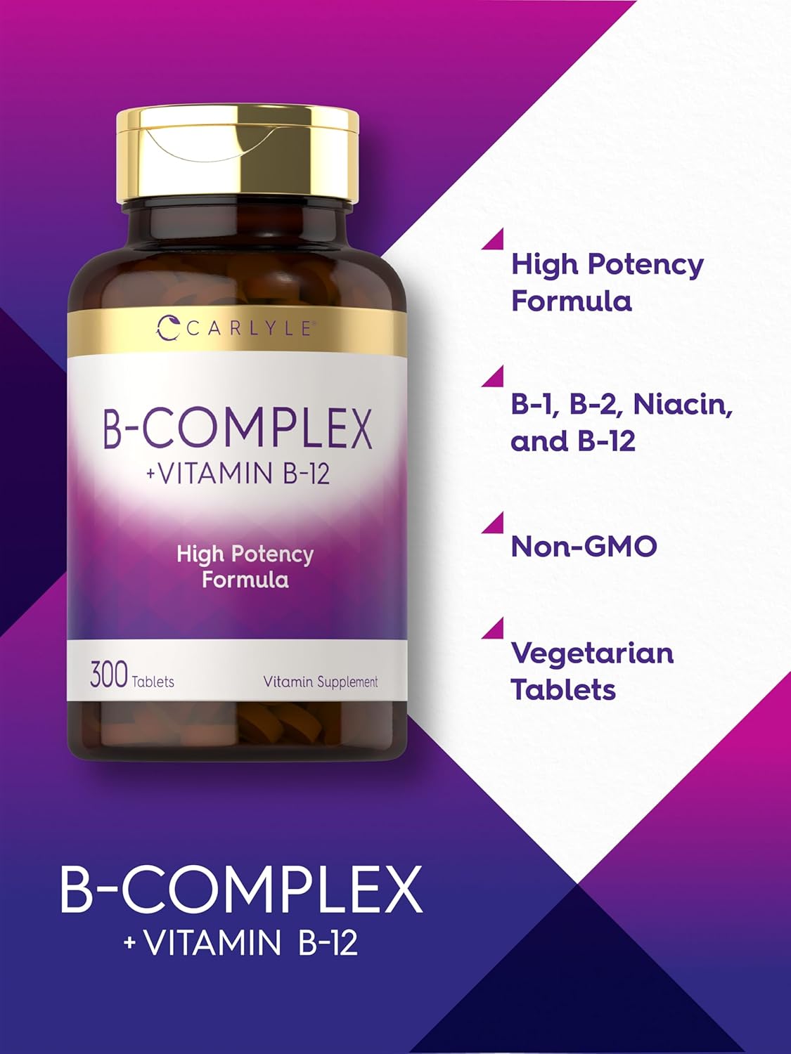 Carlyle B-Complex with B12 - High Potency, Vegetarian Formula, 300 Tablets - görsel 4