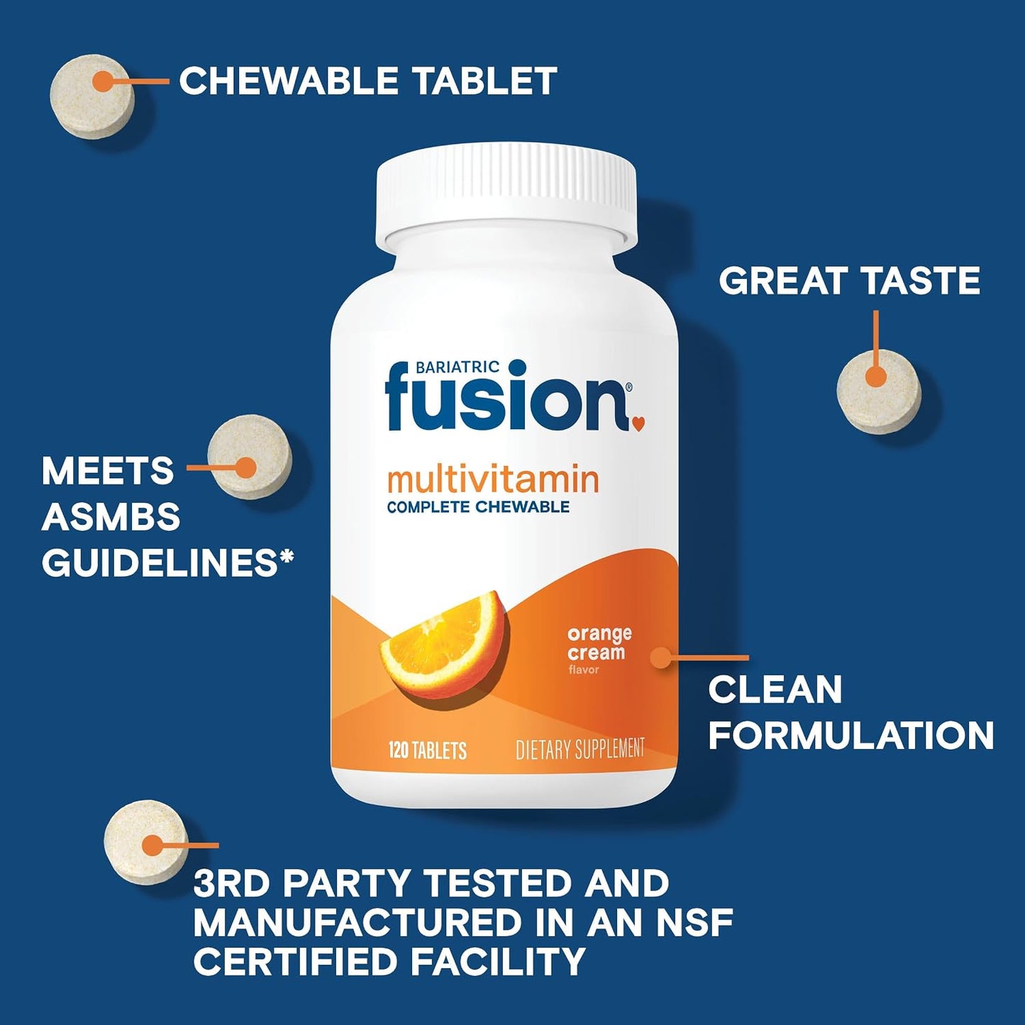 Bariatric Fusion Orange Cream Flavoured Complete Chewable Bariatric Multivitamin with Iron - 120 Tablets - görsel 3