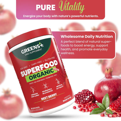 Greens+ Organic Reds Superfood Powder - Antioxidant Rich Superfood Blend (240g)