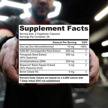 TRIUMPH Testosterone Booster for Men – DIM, Ashwagandha, Boron – 56 Veggie Capsules