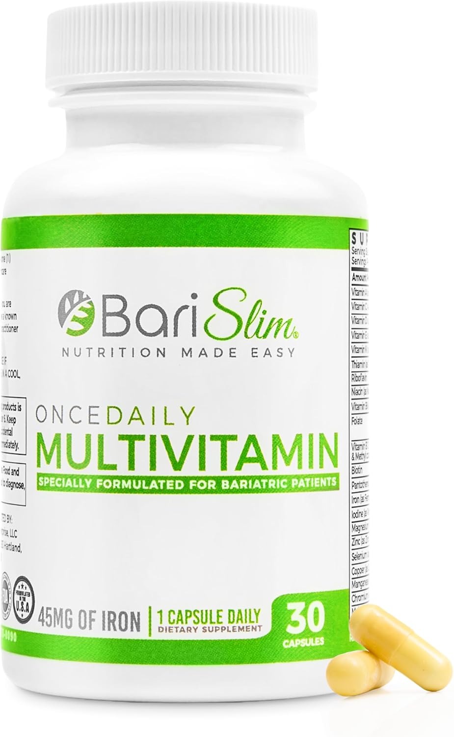 BariSlim Once Daily Bariatric Multivitamin Capsules - 45mg Iron - 90 Day Supply - görsel 10