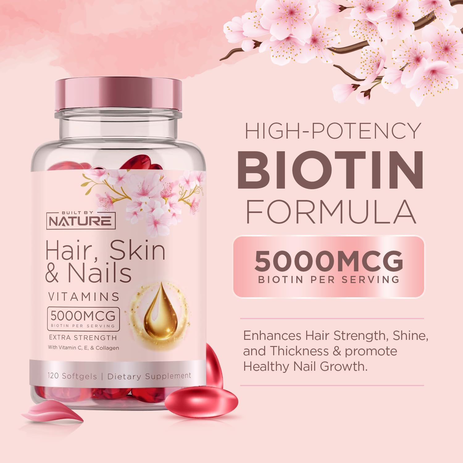 Built by Nature Hair, Skin and Nails Vitamins, 120 Softgels - görsel 3