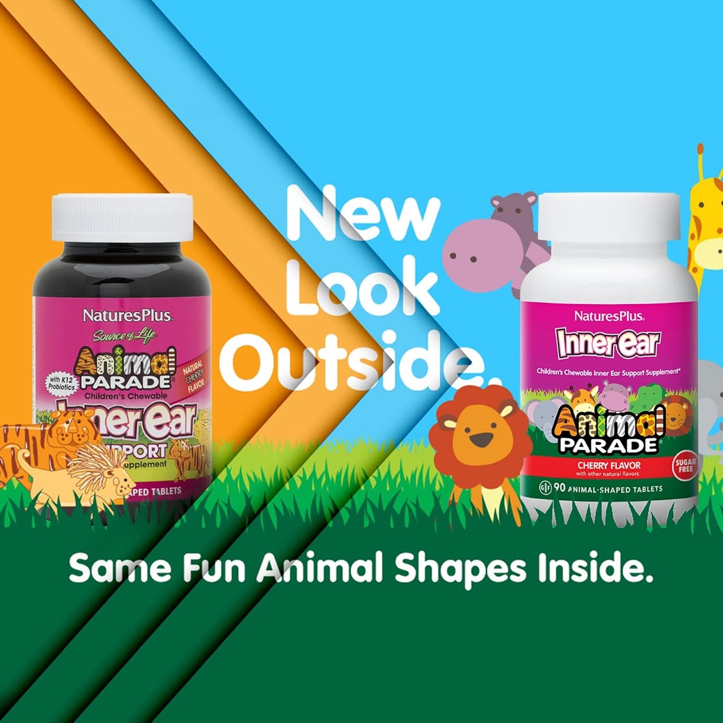 NaturesPlus Animal Parade Inner Ear Support Children’s Chewable - Natural Cherry Flavour - 90 Animal-Shaped Tablets - Probiotic Supplement - Gluten Free - 45 Servings - görsel 2