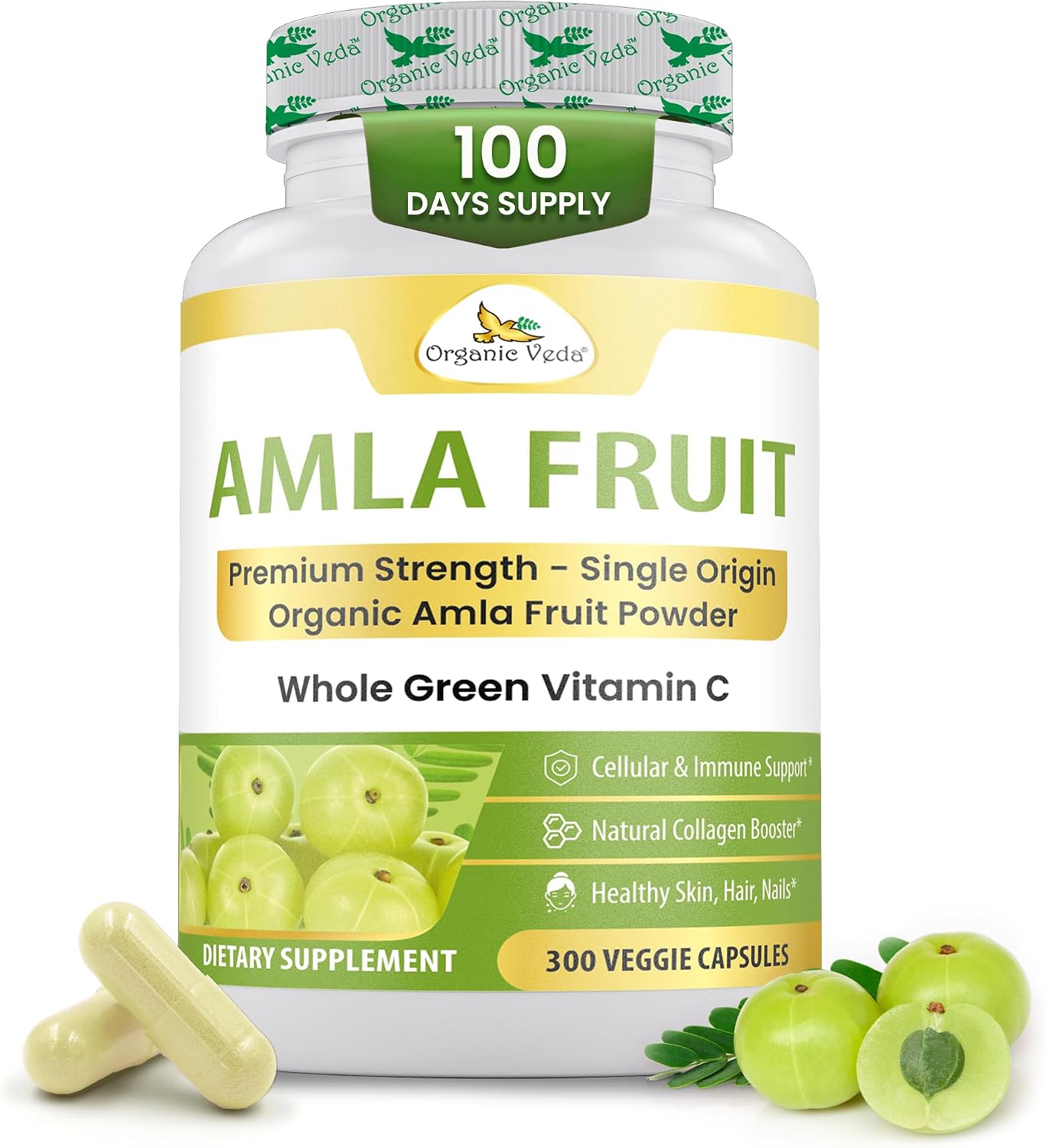 Organic Veda Amla Capsules - 1500mg, 300 Capsules - Natural Vitamin C Supplement - görsel 1