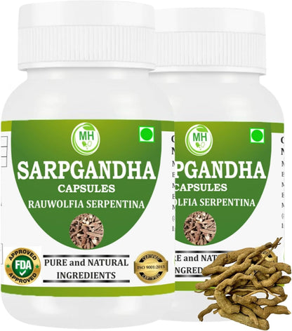 Sarpgandha (Rauwolfia serpentina) Capsules - Organic, Vegan, 500 mg - Combo Pack of 2 Bottles