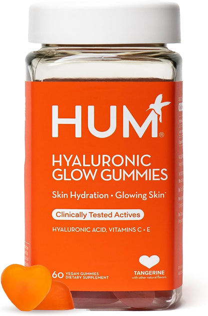 HUM Hyaluronic Glow Gummies - Skin Hydration Supplement with Hyaluronic Acid, Vitamin C and Vitamin E (60 Vegan Gummies)