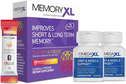 OmegaXL Joint Support Supplement (2 Pack) & MemoryXL Brain Supplement Bundle