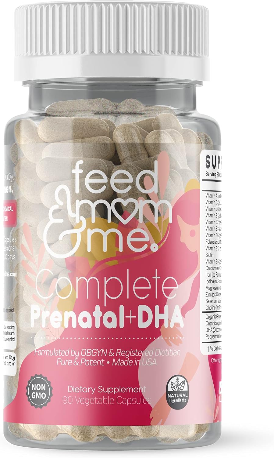 Feed Mom & Me Prenatal Vitamin + DHA - 22 Vitamins & Minerals for Baby’s Development & Mum's Nourishment, 30-Day Supply - görsel 1