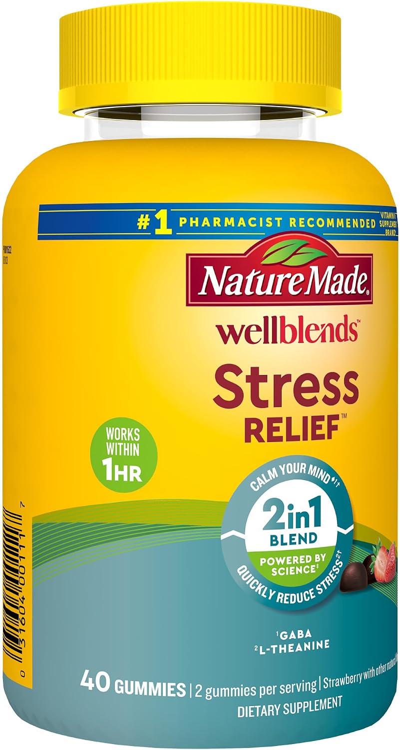 Nature Made Wellblends Stress Relief Gummies - L-Theanine 200mg & GABA 100mg - 40 Strawberry Gummies - görsel 8