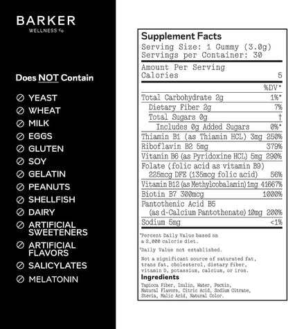 Barker Wellness Vitamin B-Complex Gummies – Sugar-Free Cherry, Vegan, Energy & Metabolism support