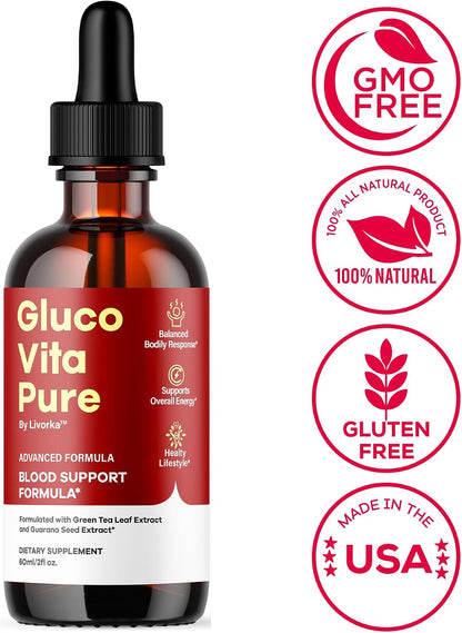 Glucovita Pure Drops - All-Natural Support, Premium Liquid Advanced Formula (5-Month Supply)