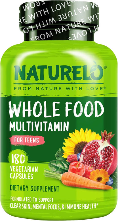 NATURELO Multivitamins for Teens – Whole Food Multivitamin with Minerals, 180 Capsules
