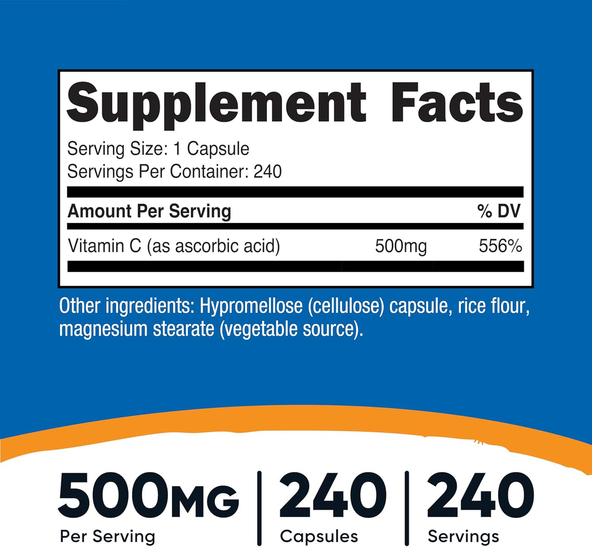 Nutricost Vitamin C 500mg, 240 Capsules, Vegetarian, Gluten-free & Non-GMO - görsel 2