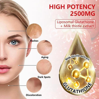 Extra Powerful 2500mg Liposomal Glutathione Gummies for Skin Radiance, Enhanced Absorption – Complex with L-Cysteine, L-Glycine, Milk Thistle for Liver Health, Antioxidant Support for Healthy Ageing