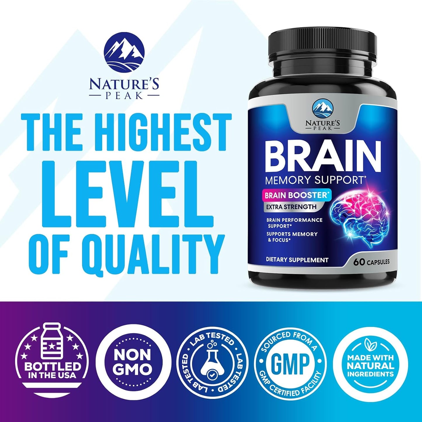 Nature's Peak Brain Memory Supplement – Nootropic Cognitive Support with Bacopa, Phosphatidylserine & DMAE, 60 Capsules - görsel 4