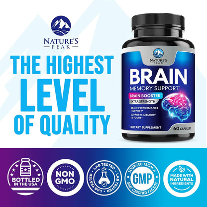 Nature's Peak Brain Memory Supplement – Nootropic Cognitive Support with Bacopa, Phosphatidylserine & DMAE, 60 Capsules