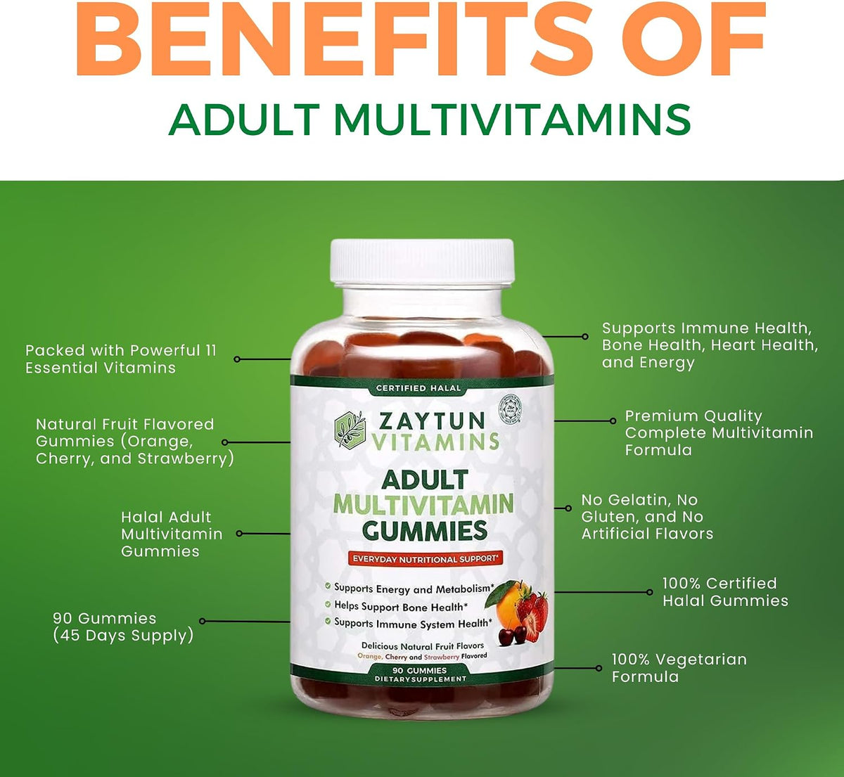 Zaytun Vitamins Halal Adult Multivitamin Gummies - Complete Everyday Nutritional Support with Biotin, Natural Fruit Flavours - görsel 8