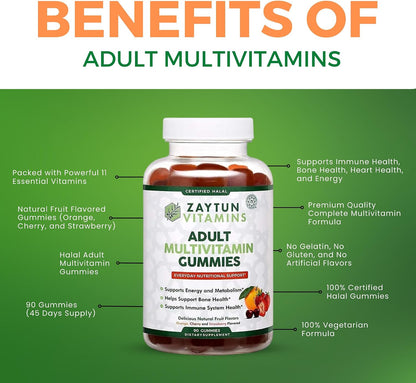 Zaytun Vitamins Halal Adult Multivitamin Gummies - Complete Everyday Nutritional Support with Biotin, Natural Fruit Flavours