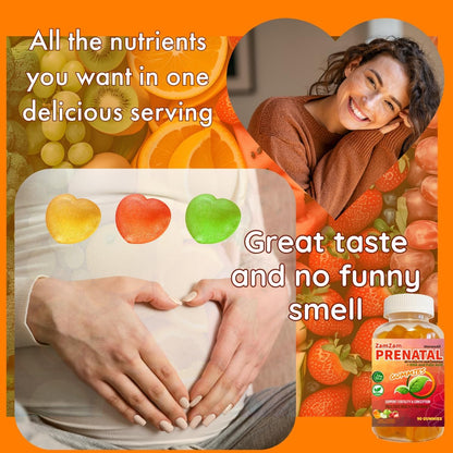 MonesAli Prenatal Gummies for Women - Vegan Halal Prenatal & Postnatal Multivitamin with Folate, DHA, Iron & Biotin - Supports Healthy Pregnancy, Postnatal Energy & Hair Health, 90 Count