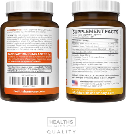Vitamin C Immune Support Supplement – Immune Support Blend with Elderberry, Vitamin D3, Zinc & Magnesium (60 Capsules)