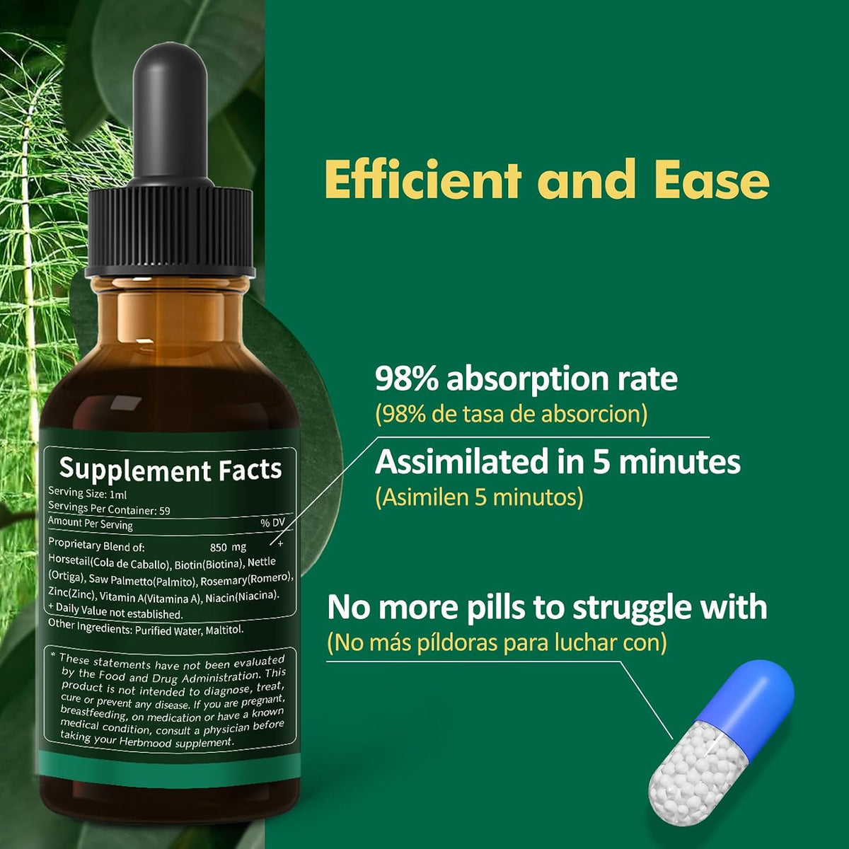 Herbmood Horsetail Hair, Skin & Nail Liquid Drops with Biotin & Rosemary - 60ml – Image 5