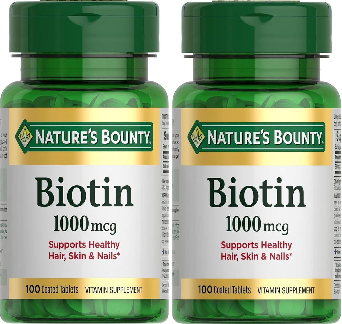 Nature's Bounty Biotin 1000 mcg Tablets, 200 Tablets (Pack of 2) - görsel 1