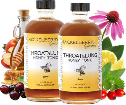 Mickelberry Gardens Throat & Lung Honey Tonic – Sore Throat Relief, Immune Support & Cough Calming for Adults & Children (118 ml per bottle, Pack of 2)