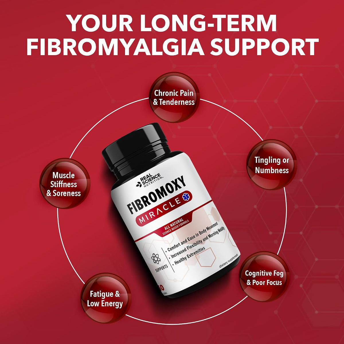 Real Science Fibromoxy Miracle – Natural Fibromyalgia Support Supplement for Pain, Stiffness & Fatigue with Vitamins B6, B12, C, D, K + Nitric Oxide Support – Neurological & Circulatory Aid, 60 Capsules - görsel 3