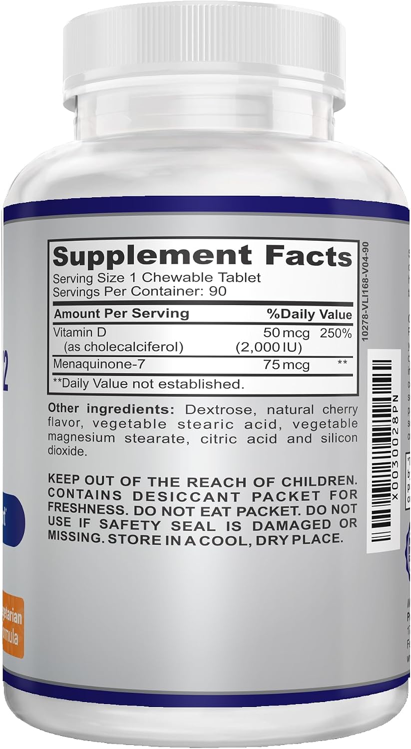O!VITA Vitamin D3 + K2 2000IU Chewable Tablets for Bone Health Support, 90 Vegetarian Chewable Tablets - görsel 4