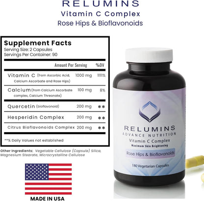 Relumins Advanced Vitamin C MAX Complex and Glutathione Booster Nutrient Capsules Set – Advanced Formula for Radiant Look, Enhanced Absorption, Food Supplement, 2-Piece Capsule Set