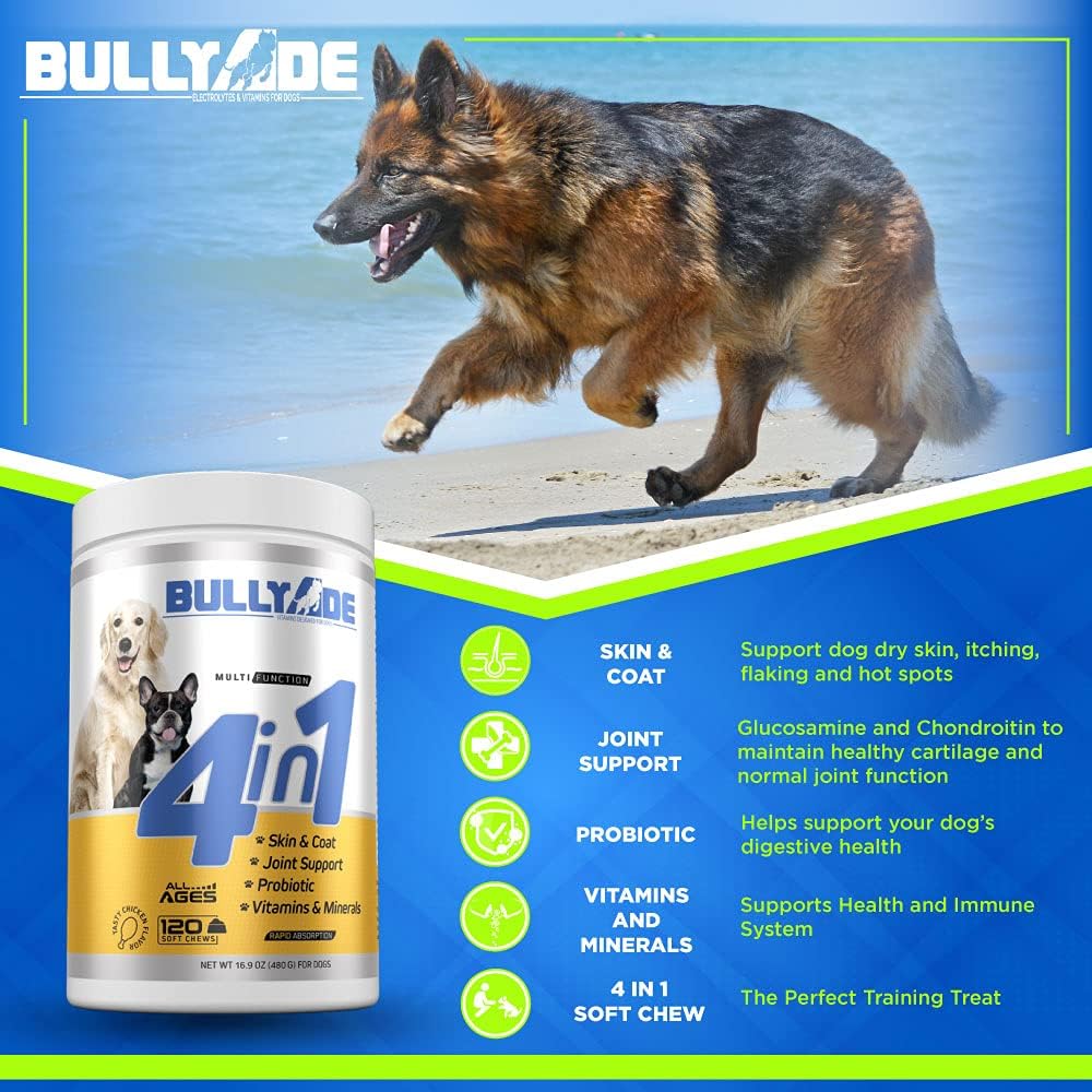 Bullyade 4 in 1 Probiotic, Joint Support, Skin and Coat, Multivitamin Soft Chews for Dogs, 480 g - görsel 5
