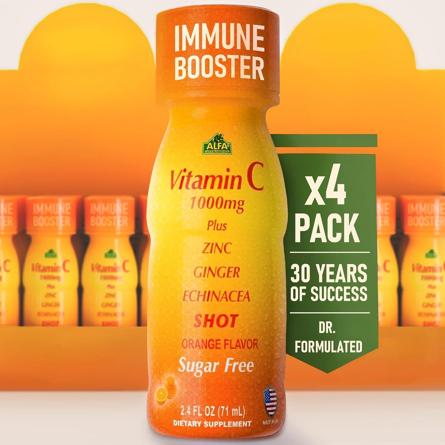 ALFA VITAMINS Vitamin C Shot 1000mg with Zinc, Ginger & Echinacea – Immune Support – Orange Flavour – 71 ml Bottle – 80 Pack - görsel 10