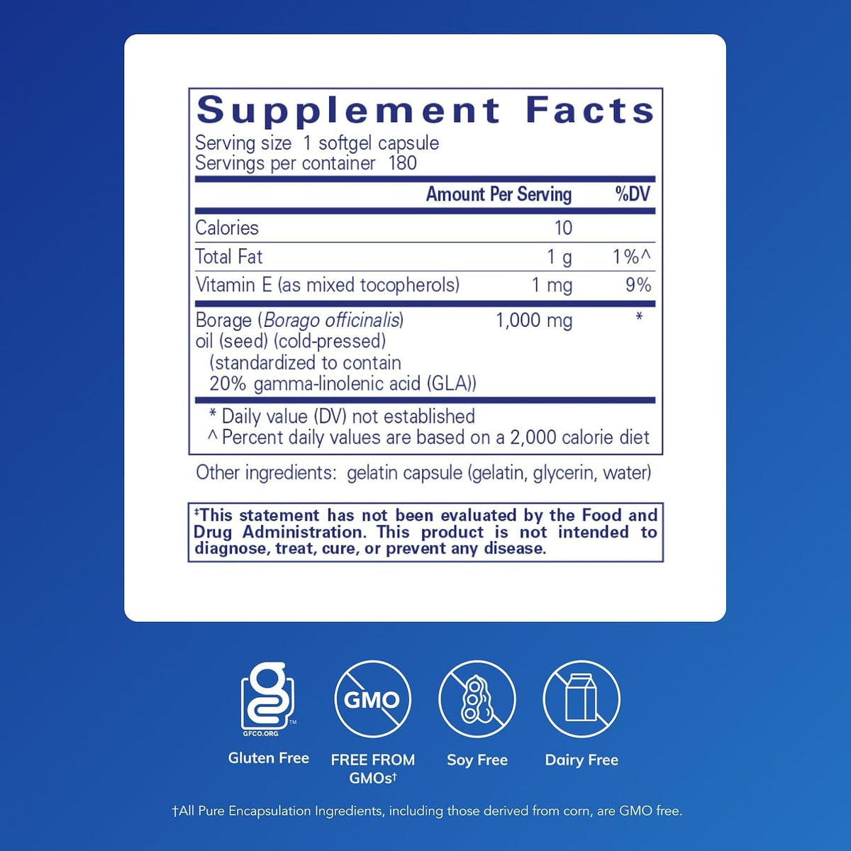 Pure Encapsulations Borage Oil | Hypoallergenic Food Supplement | 180 Softgel Capsules - görsel 2