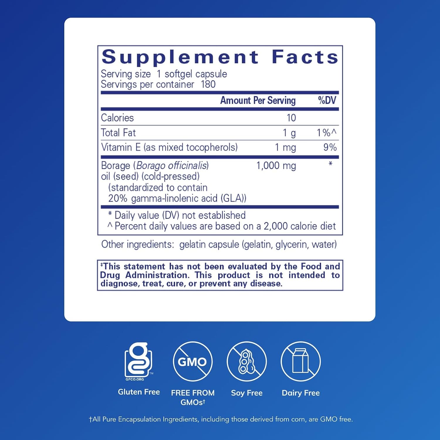 Pure Encapsulations Borage Oil | Hypoallergenic Food Supplement | 180 Softgel Capsules - görsel 2