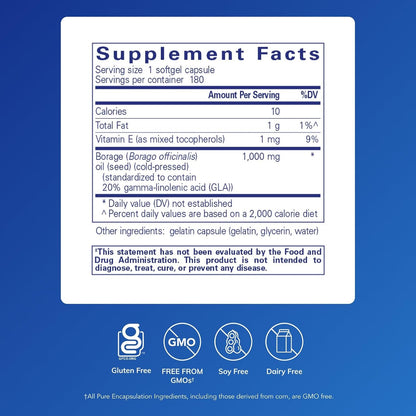 Pure Encapsulations Borage Oil | Hypoallergenic Food Supplement | 180 Softgel Capsules