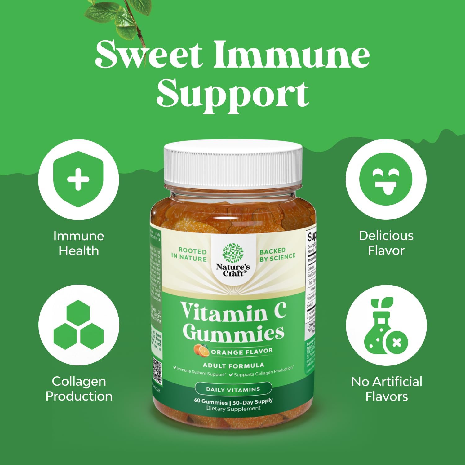 Chewable Vitamin C Gummies for Adults - Halal Vitamin C Immune Support Gummies - Ascorbic Acid Natural Gummy Immune Booster for Adults and Natural Cold Remedy Gummy Vitamins - 60 Count - görsel 3