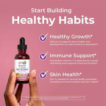 MARYRUTH'S Organics Multivitamin with Iron for Babies | USDA Organic | Liquid Drops for Infants 6–12 Months | Immune Support | Vegan | Non-GMO | Gluten-free | 60 ml