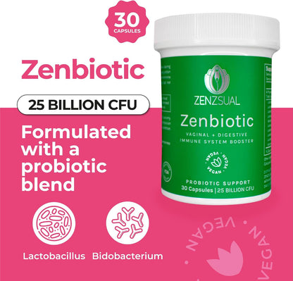 ZENZSUAL Zenbiotic Probiotics for Women – 25 Billion CFU, Intimate Health & pH Balance Support, 30 Vegan Capsules