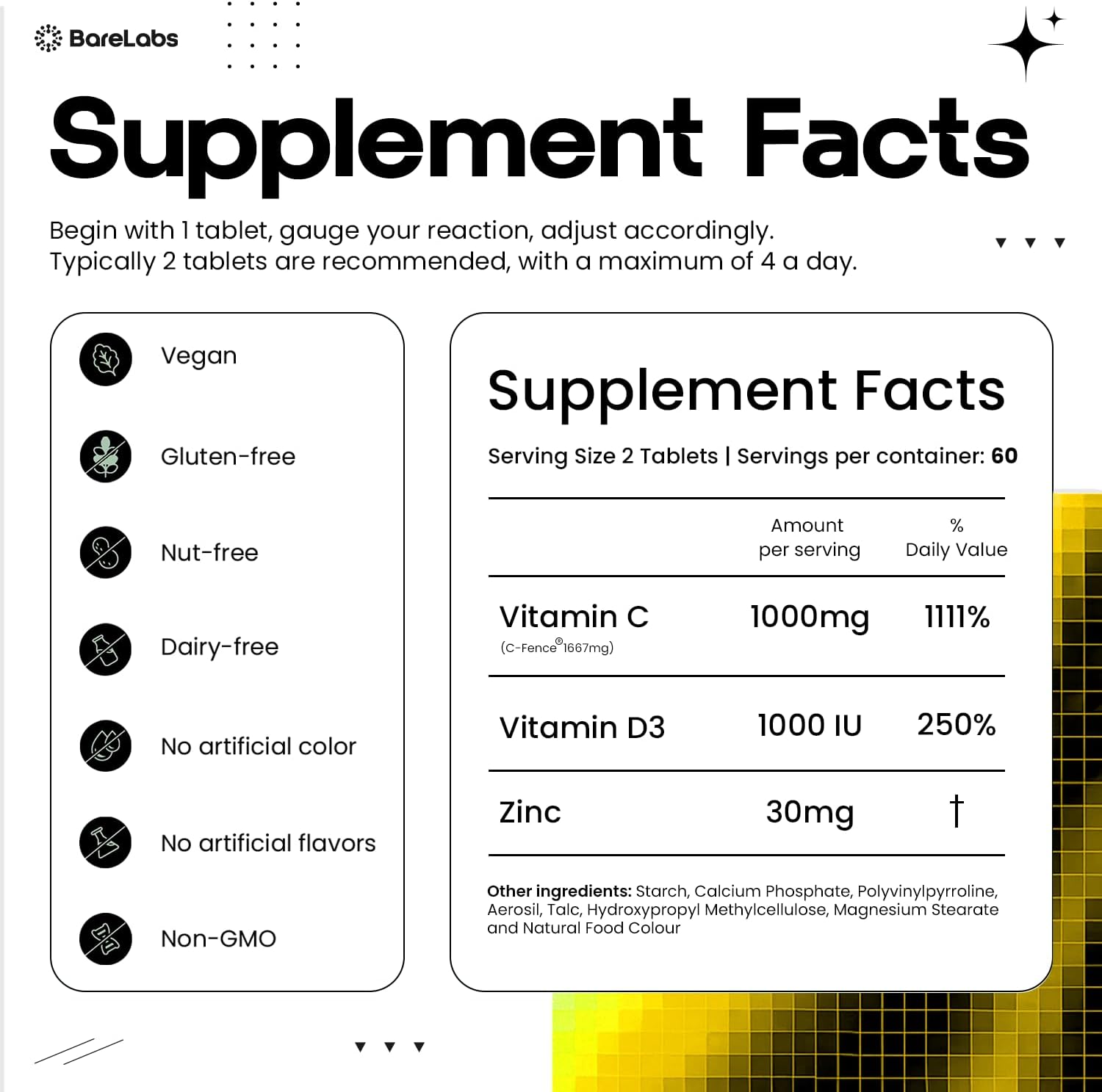 BareLabs Super C Time Release 1000 mg with Vitamin D3 & Zinc - 120 Tablets - görsel 7