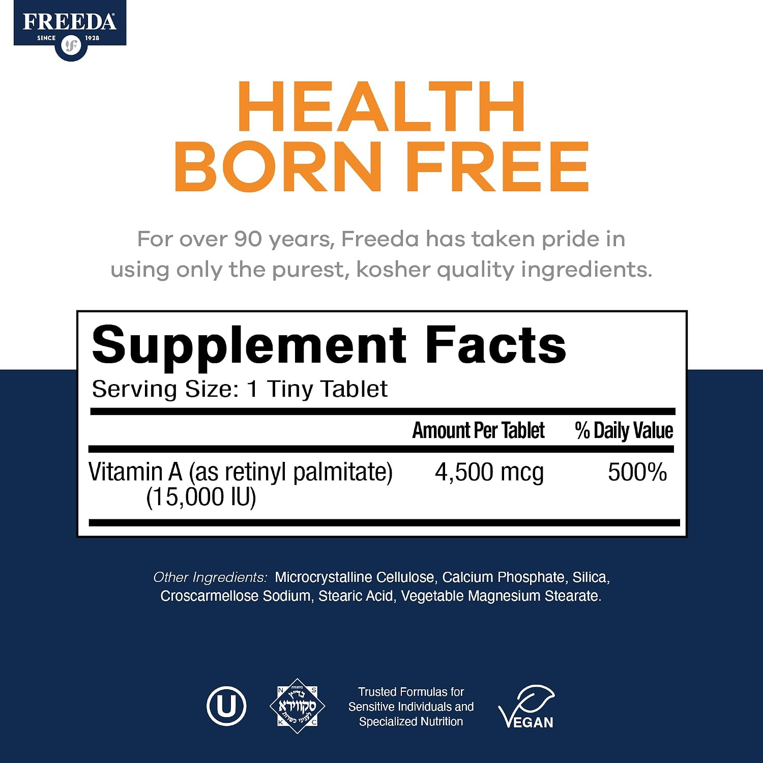 Freeda Vitamin A 15,000 IU – Retinyl Palmitate – Vegan, Kosher – 250 Tablets - görsel 3